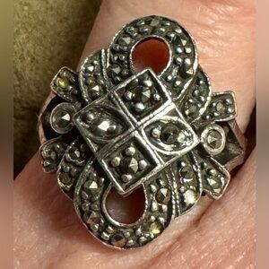 Vintage Art Deco 1930s .925 Sterling Silver Marcasite Ring Size 7/8